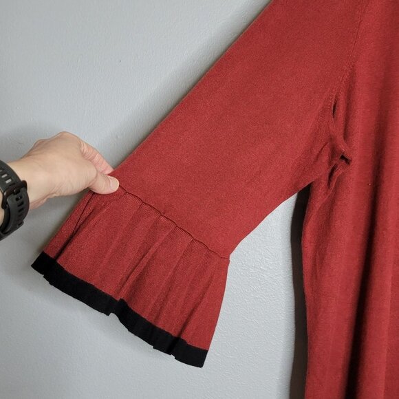 The Limited Women's 3X Knit Blouse Scoop Neck Pleated Cuffs Deep Red - Picture 4 of 8